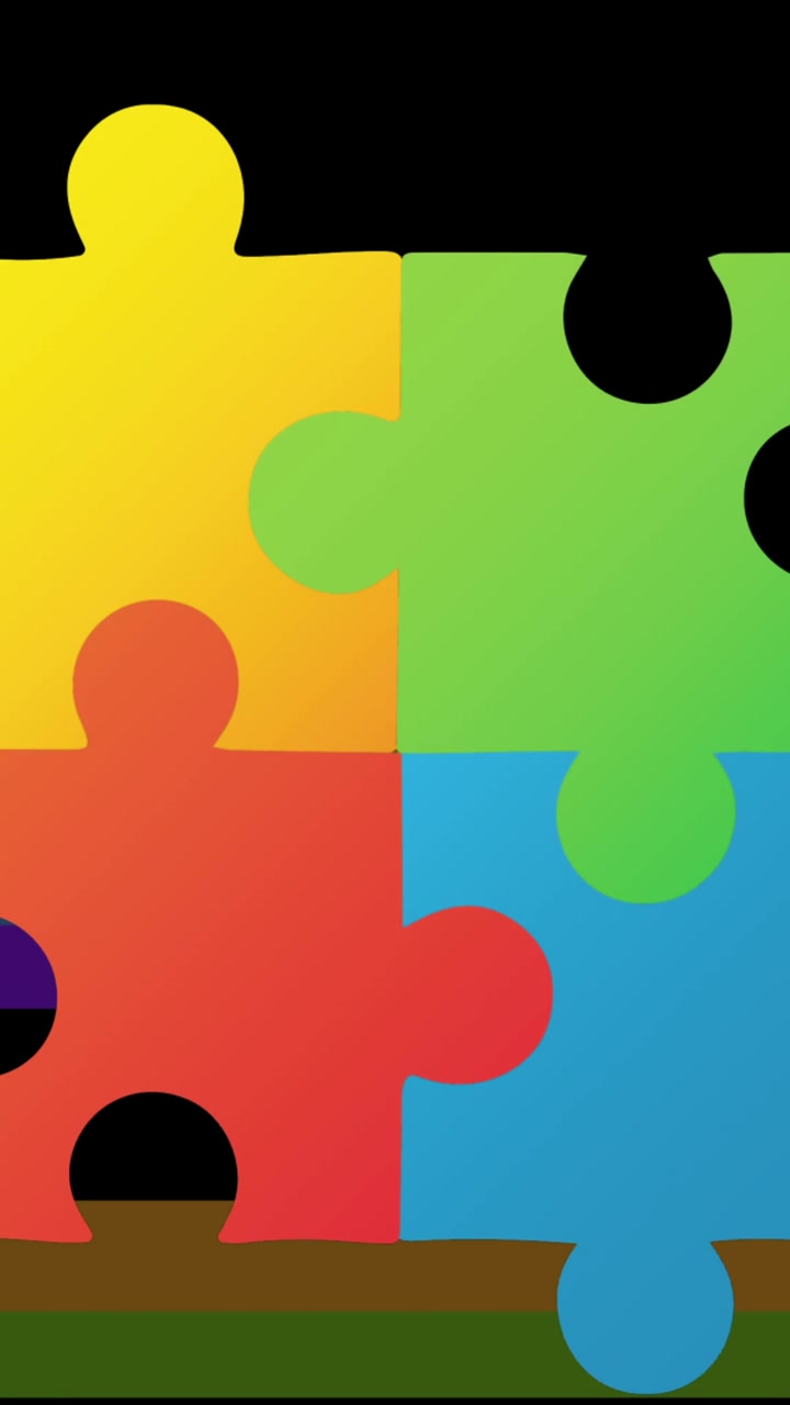 Animación de rompecabezas colorido sobre líneas de colores en fondo negro