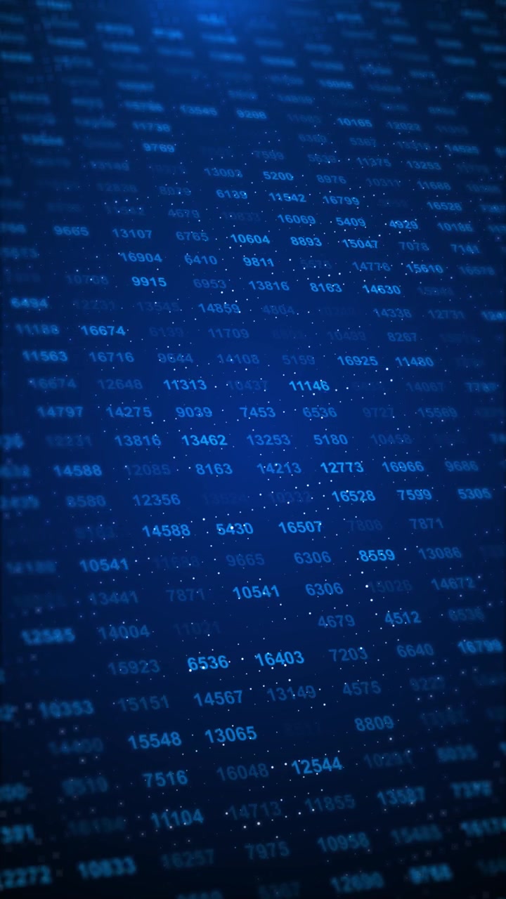 Digital numbers analytics screen blue value rows soft depth blur and glowing data grid style for
