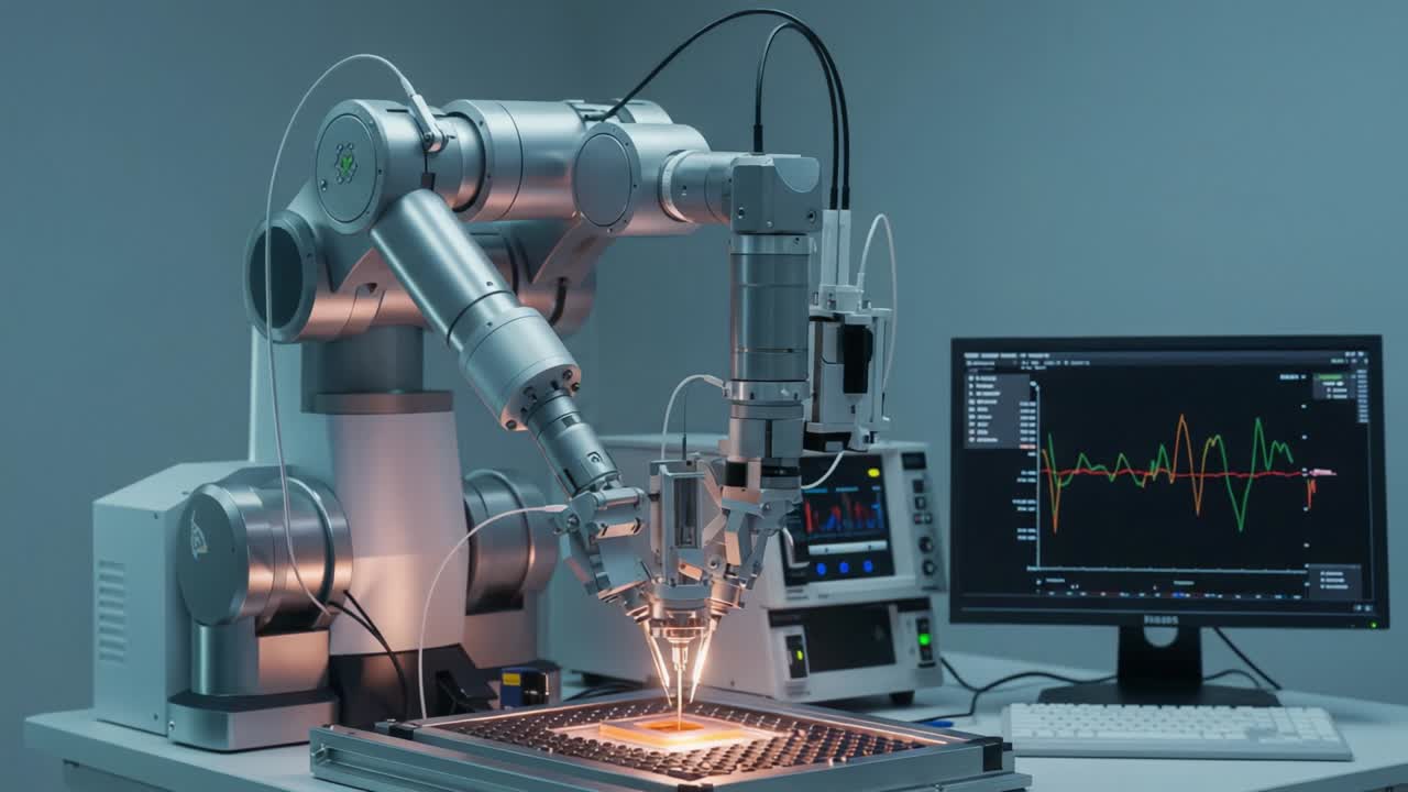 Advanced Robotic Arm Operating with Precision in a Controlled Environment for Cutting-Edge Manufacturing Processes and Real-Time Data Analysis