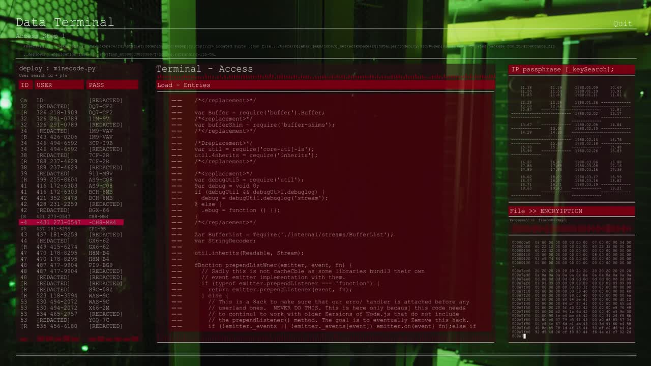 animación del procesamiento de datos a través de servidores informáticos