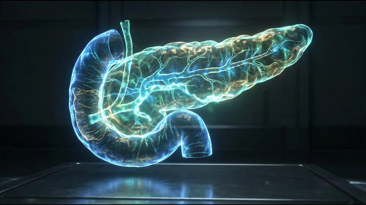 Human pancreas organ digestive system medical hologram