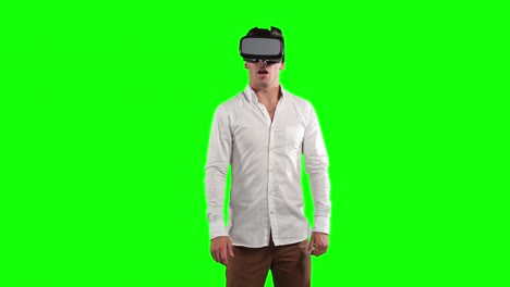 Animation-of-a-Caucasian-man-wearing-3D-goggles-in-a-green-background