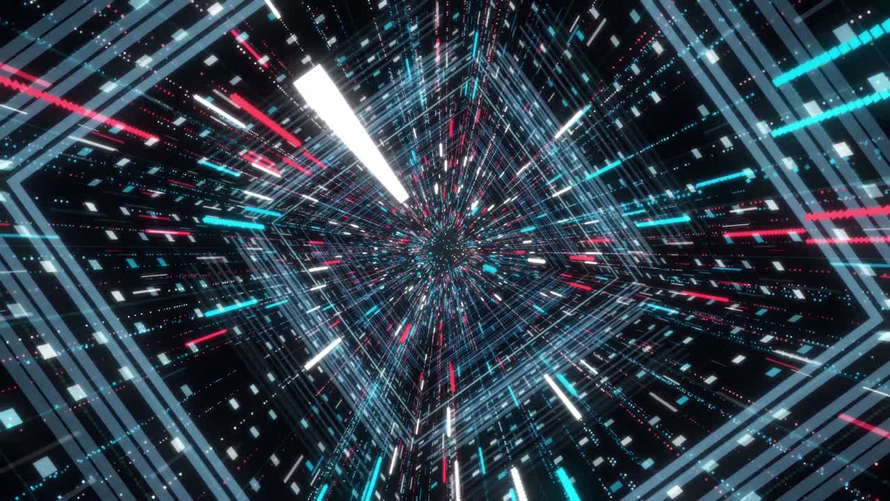 volar a través de un túnel de agujero de gusano abstracto colorido en fondo negro, bucle sin costuras. animación. saltar al hiperespacio, movimiento gráfico 3d.