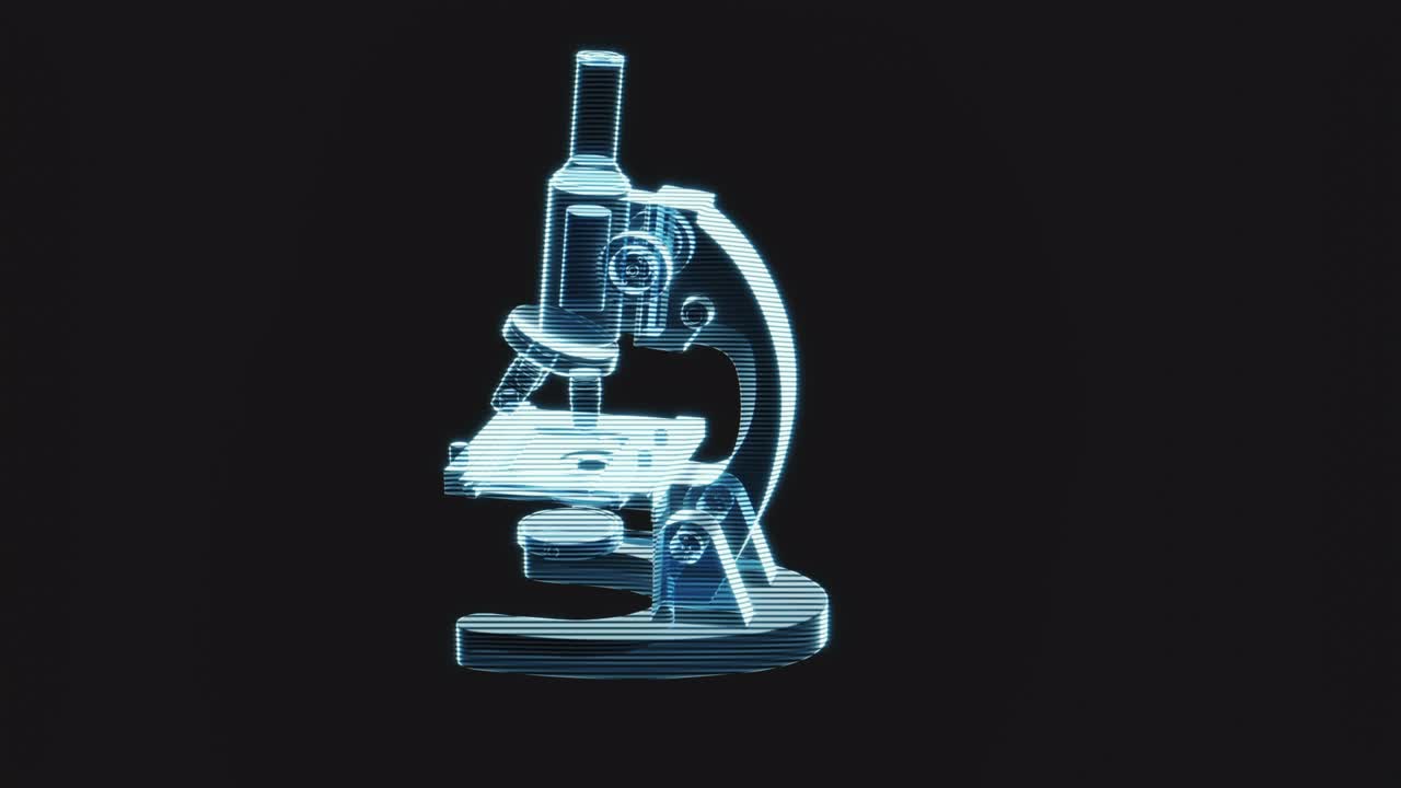 Holographic image of microscope, loop rotation, 3d rendering.