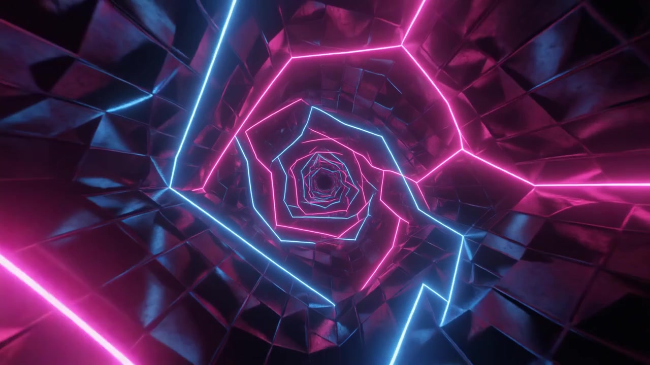 Abstract Neon Tunnel with Glowing Pink and Blue Geometric Lines