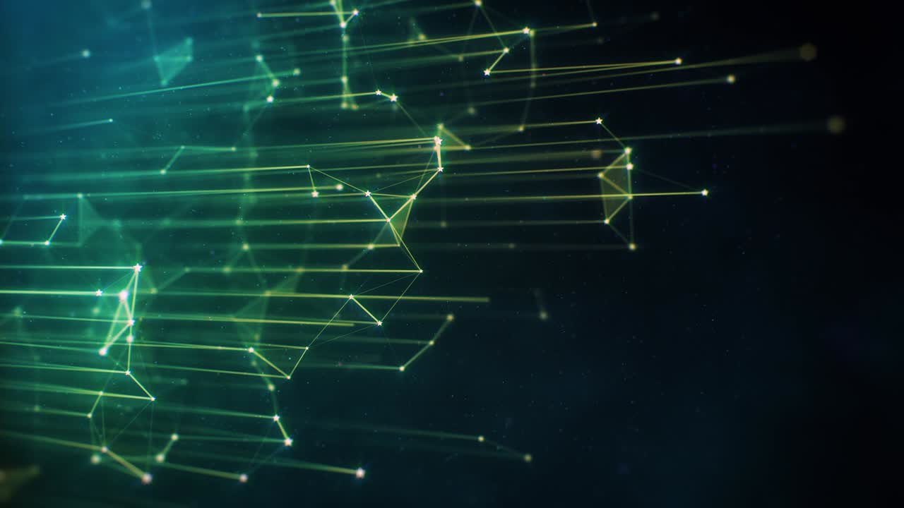 Vertical Hi-Tech Green Plexus Lines and Particles on Dark Background