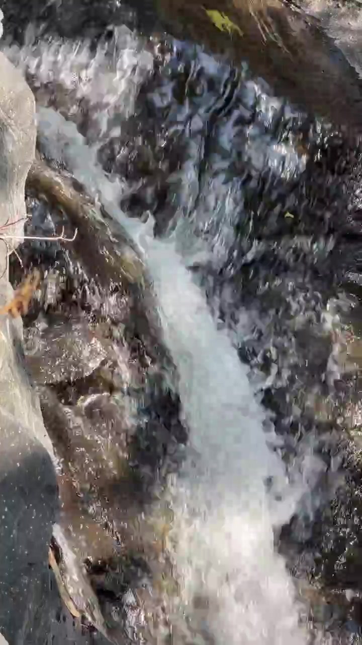 Piccola cascata che scorre su rocce scure nella natura
