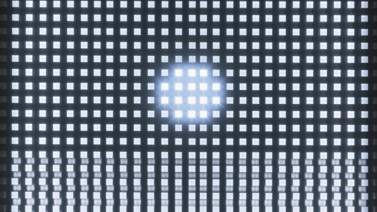 Lighting matrix after frame 3 showing center cluster forming bright spot in lab, bottom shiny band