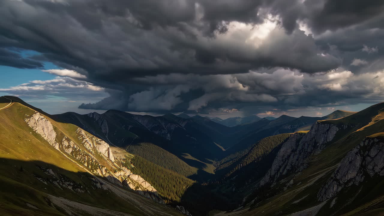 Mountain Valley Under Stormy Clouds
