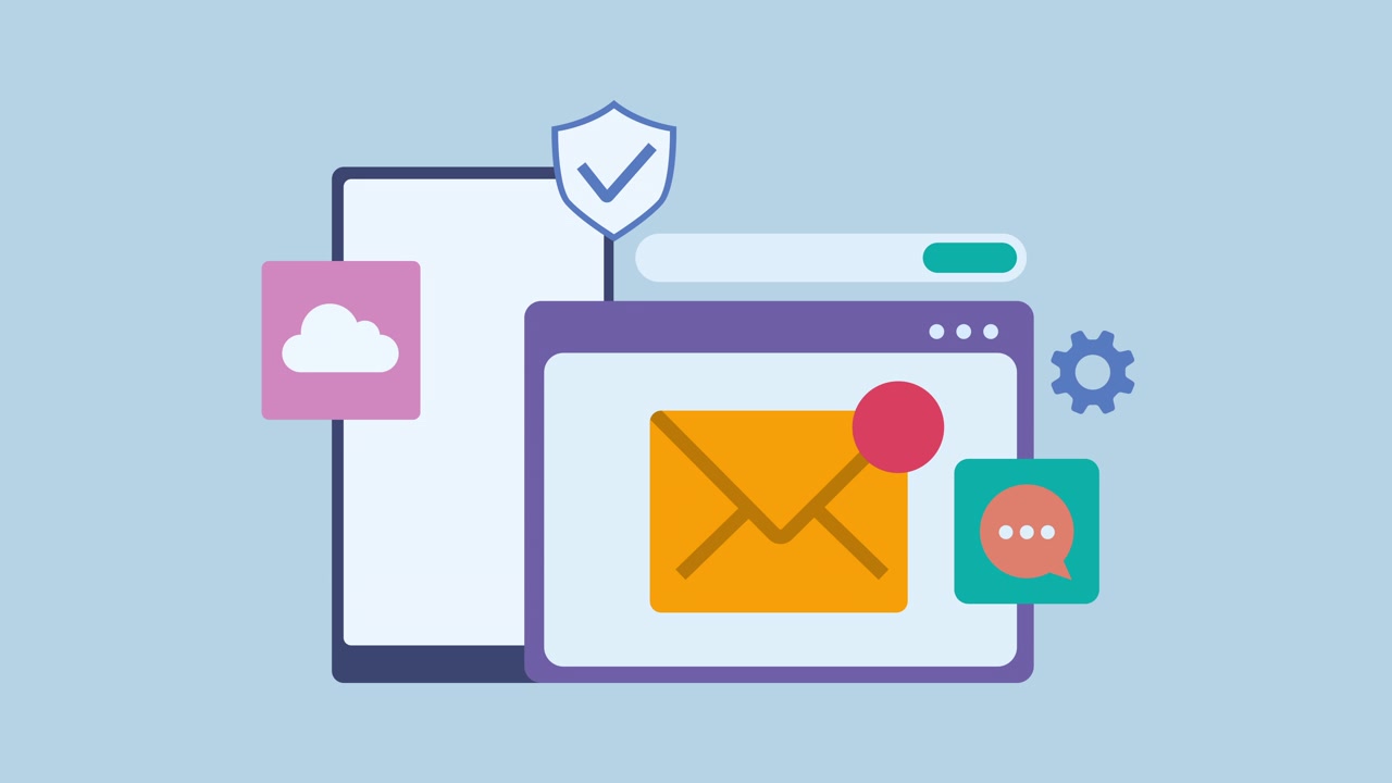 Animated Smartphone Interface Showing Email and Cloud Security Features