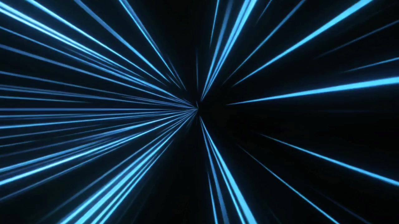 Strisce di luce blu astratte che si muovono velocemente nello spazio scuro