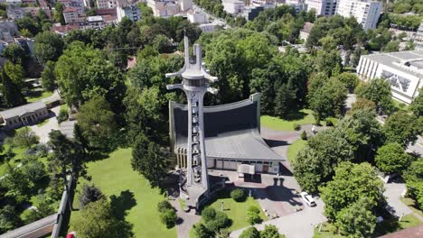 aerial panoramic: cathedral of saint bonaventure, banja luka, bosnia