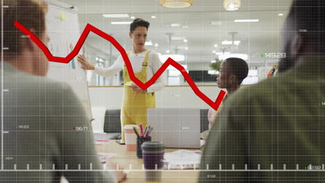 animación del procesamiento de datos financieros sobre diversos colegas que se reúnen en la oficina