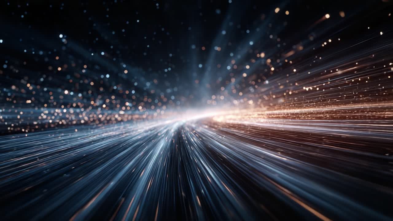 Visualizzazione Accattivante di Scie Luminose Dinamiche che Rappresentano un Viaggio Cosmico Ipotetico, Esplodendo di Energia e Vivacità Attraverso le Profondità dello Spazio