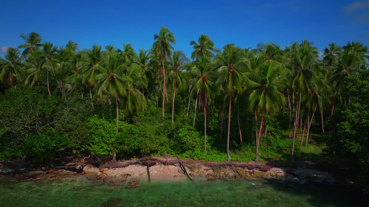Wewak Sepik Región Madang dron aéreo Papúa Nueva Guinea PNG Papúa Niugini olas soleadas prístinas intactas palmeras costa arrecife de coral Isla Yuo Musho Playa Boram Meni Mar de Bismarck y Salomón ascendente