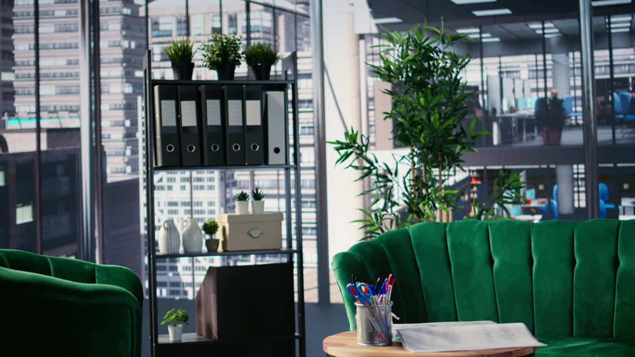 Vertical Video Interior of corporate workspace showing conference room prepared for a meeting