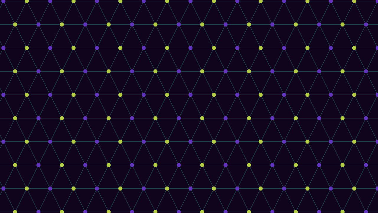An intricate black and purple grid pattern adorned with green dots, consisting of triangles and squares, creates a visually captivating and geometric design