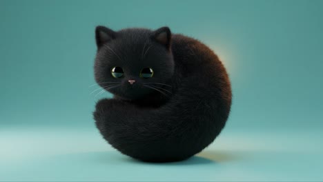 whimsical animated black cat in a playful pose: a 3d render showcasing its curious nature and captivating charm against a soft turquoise background