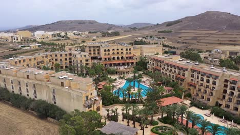 drone flight over hotel complex and its surroundings on the maltese island of gozo