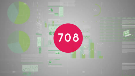 animation of rising number on red circle, over grey interface processing data and information