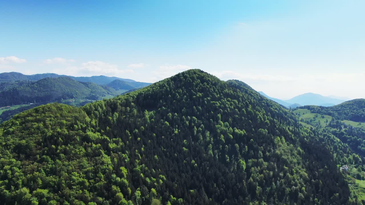 Aerial view of the recreation mountain peak on a sunny day