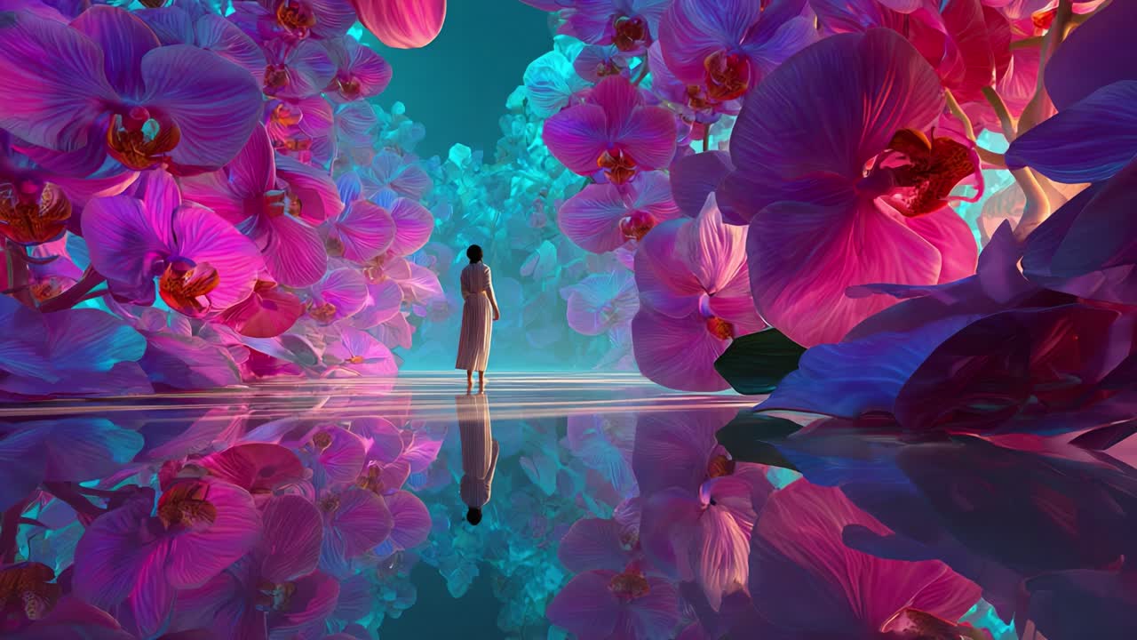 Woman in a Dreamy Orchid Garden