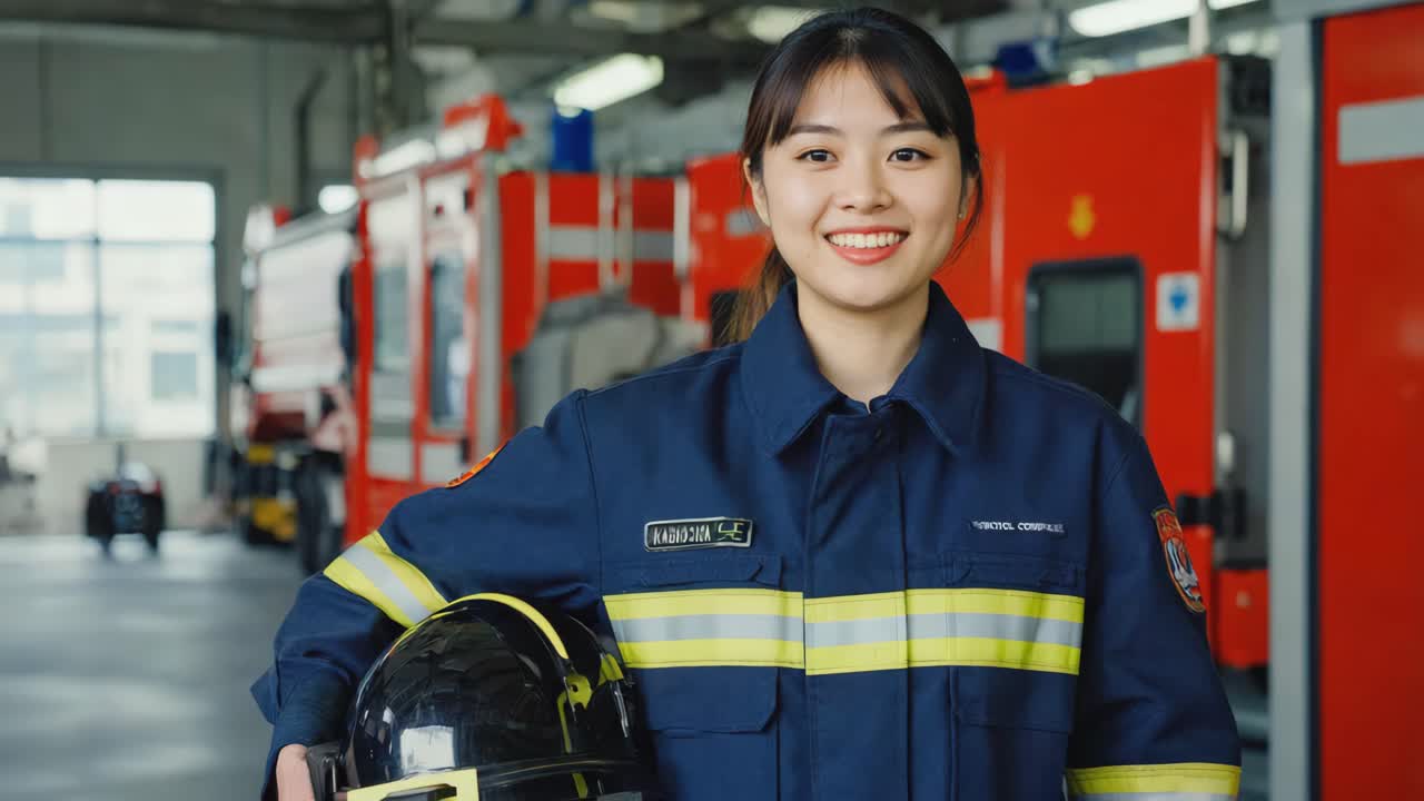 Female Firefighter in Fire Station