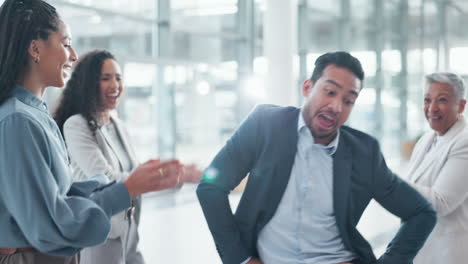 Man,-business-people-and-team-dance-in-circle