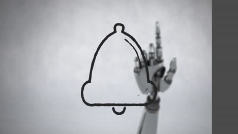 animación del icono de la campana sobre la mano robótica sobre un fondo blanco.