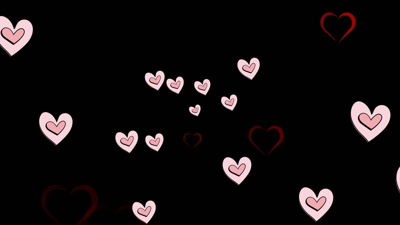 검은색 배경에 움직이는 분홍색 심장의 애니메이션