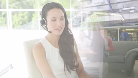 Animation-of-caucasian-businesswoman-on-phone-over-cityscape