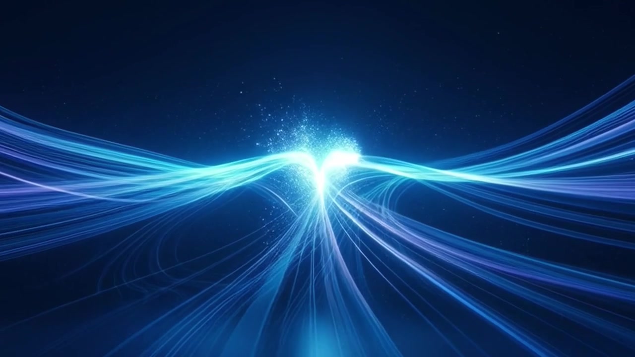 Abstract Blue Light Trails Flowing in Dark Space
