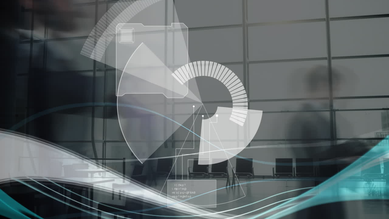 animación del escaneo del alcance y el procesamiento de datos financieros sobre los peatones que caminan en movimiento rápido