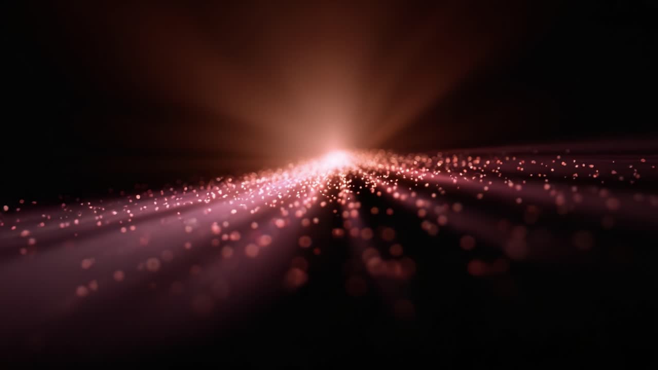Illuminating Path of Light with Sparkling Particles Radiating from a Central Point, Creating a Stunning Visual Effect of Depth and Motion in a Dark Environment