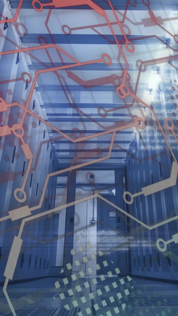 Animation of connections and data processing over circuit board and server