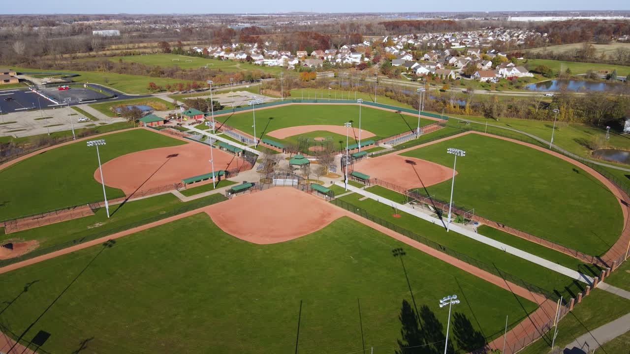 Aerial view of Flat Rock Community Fields in Michigan, USA