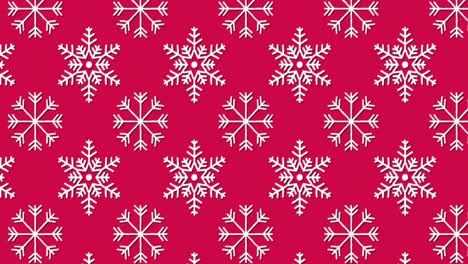 Animation-of-snowflakes-pattern-on-red-background