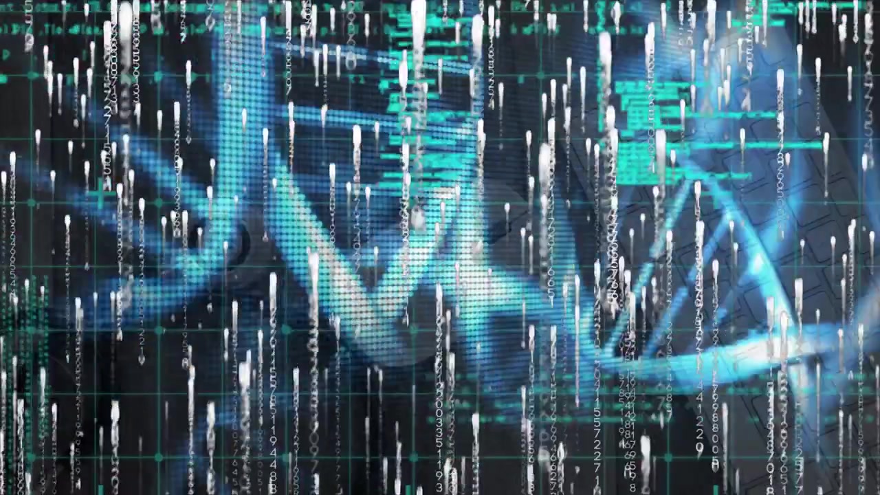 Multiple exposure of digital data with rotating dna and falling lights