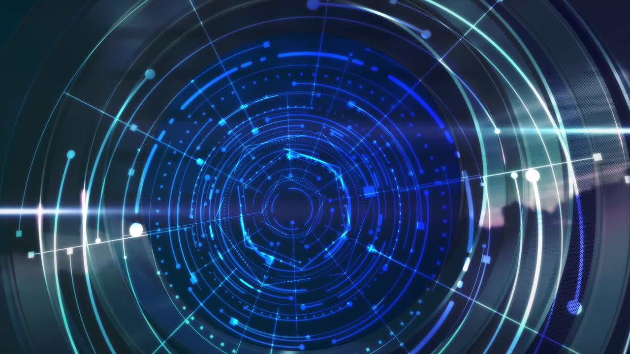 Futuristic graphic with blue lines and circular elements