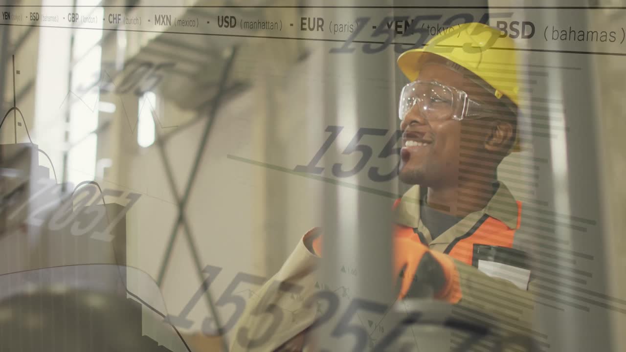 animación de estadísticas y procesamiento de datos sobre hombres biraciales que trabajan en almacenes