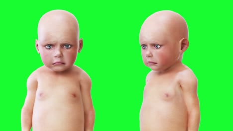 sad speaking baby, children. green screen realistic animation.