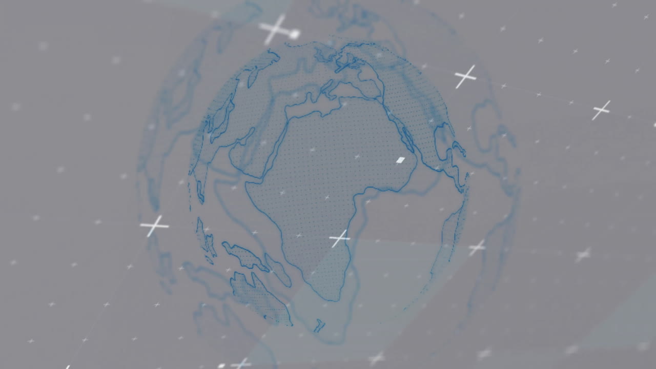 Animation of shapes moving over spinning globe