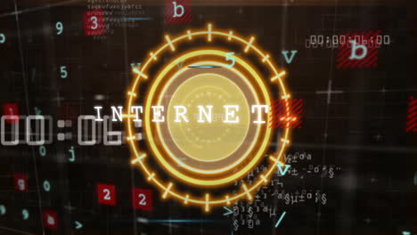 Internet text animation over digital interface with numbers and symbols