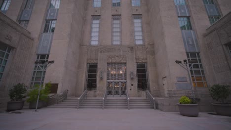 Pan-up-shot-revealing-Houston-City-Hall-building-1