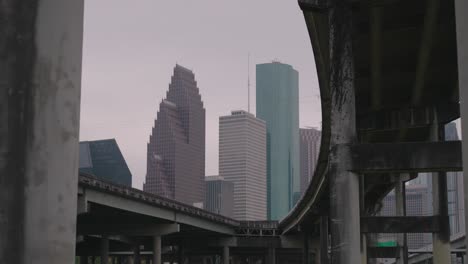 Low-angle-Establishing-shot-of-downtown-Houston