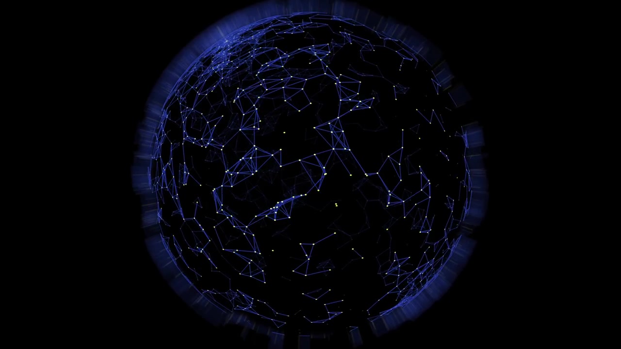 Blue digital globe with interconnected nodes and glowing lines