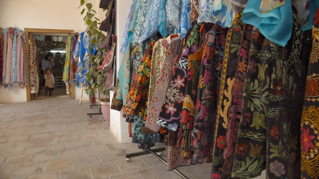 Hand embroidered jackets at the Muslim religious complex, mausoleum Hazrati Imam in Tashkent, Uzbekistan