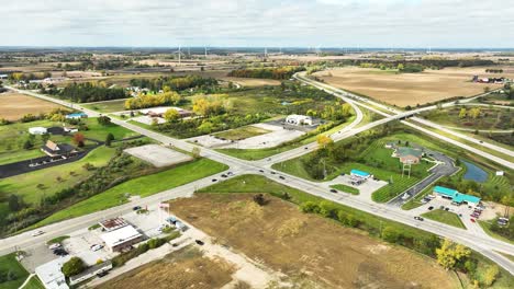 alma, michigan as seen from the air in autumn