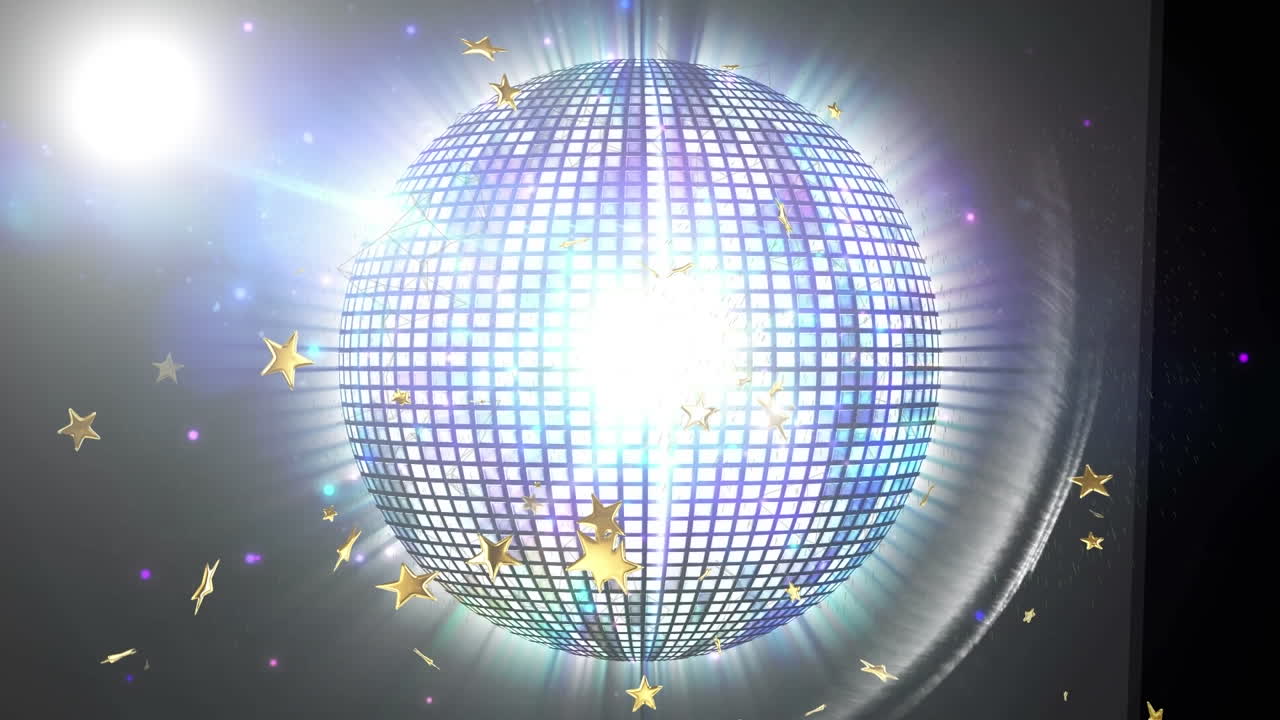 スターとディスコボールのアニメーションがライトで背景に回転しています