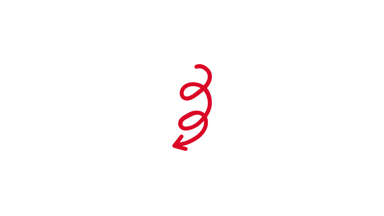 Red Hand-Drawn Spiral Arrow Animation on White Background